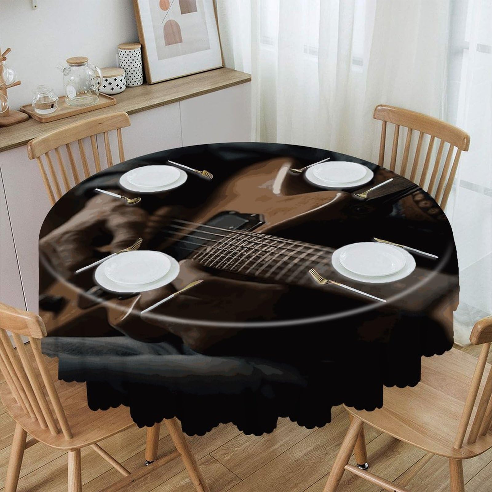 Btcowzrv Style Guitar Player Polyester Round Tablecloth 59.84 Inch, Decorative Washable Table Cover, Table Cloth For Restaurant Picnic Indoor And Outdoor Dining