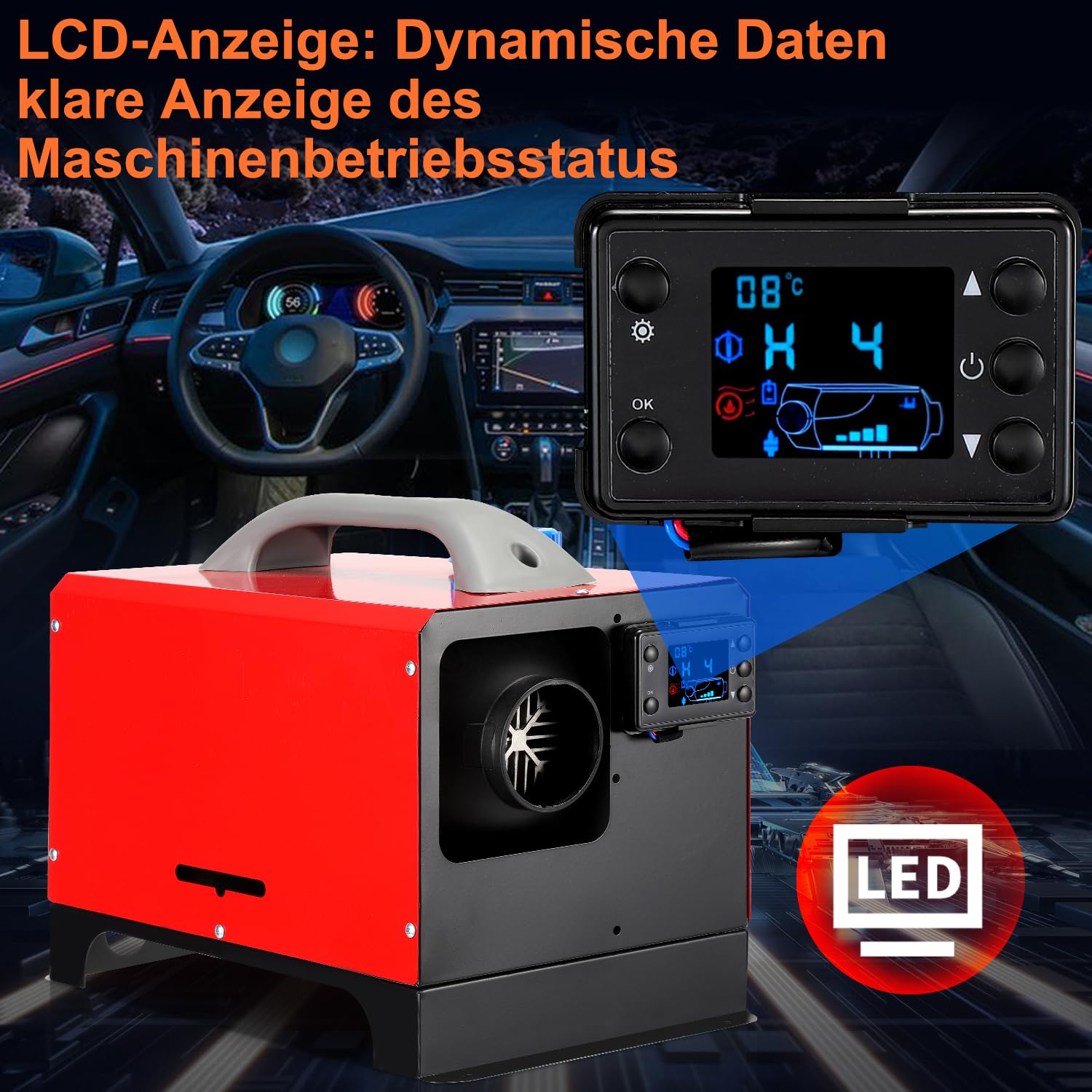 12V 8kw Standheizung Diesel Standhezung Dieselheizung Diesel Lufterhitzer, Air Diesel Heizung mit Fernbedienung, LCD Schalter, Monitor Schalldämpfer für LKW Wohnmobil RV Boote Auto