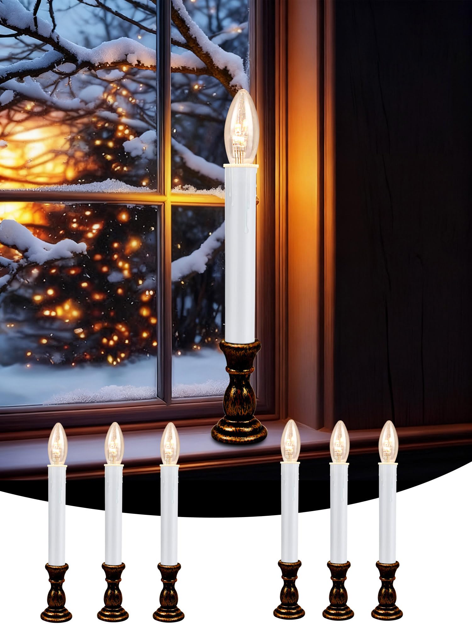 Candele natalizie a LED ultra luminose con timer, 25,4 cm, funzionamento a batteria, con base in bronzo antico (timer da 6/18 ore) per decorazione da tavolo per interni e feste, set da 6