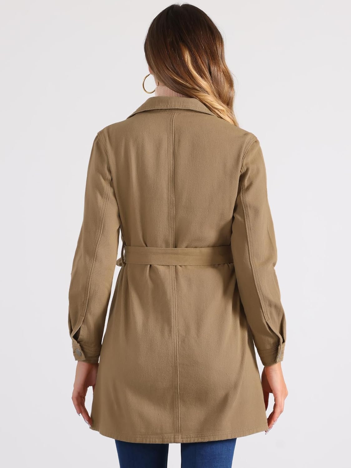 Allegra K Women's Trench Jean Jackets Notched Lapel Long Sleeve Denim Jacket - Image 4