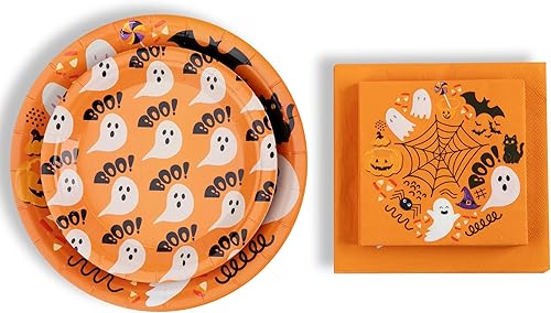 Miniatura 3 de Juego de 80 platos y servilletas de Halloween, suministros desechables para fiestas de papel para 16 invitados, vajilla premium, decoraciones de