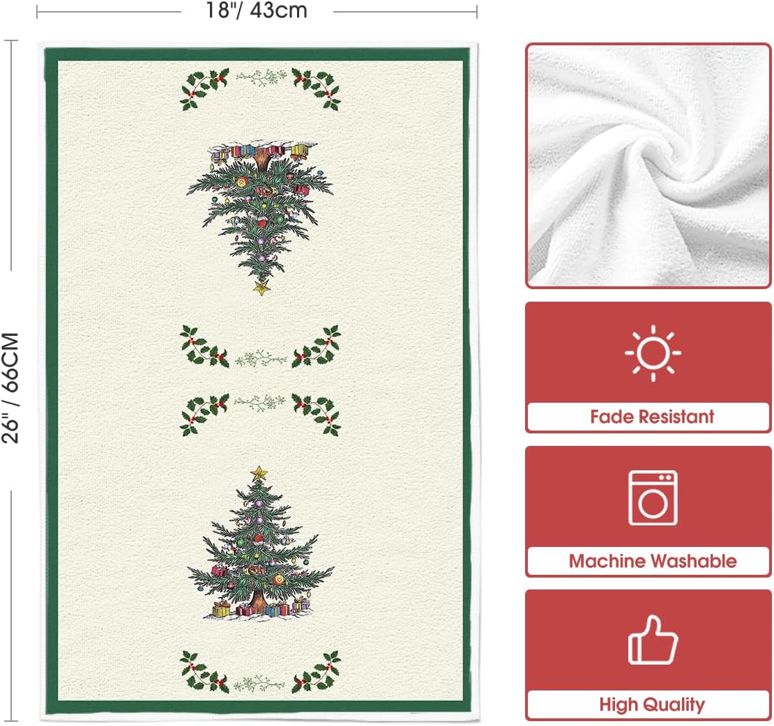 Artoid Mode Sage Green Ornaments Xmas Tree Christmas Kitchen Towels Dish Towels, 18x26 Inch Farmhouse Holiday Winter Decoration Cleaning Set of 2 - Image 6