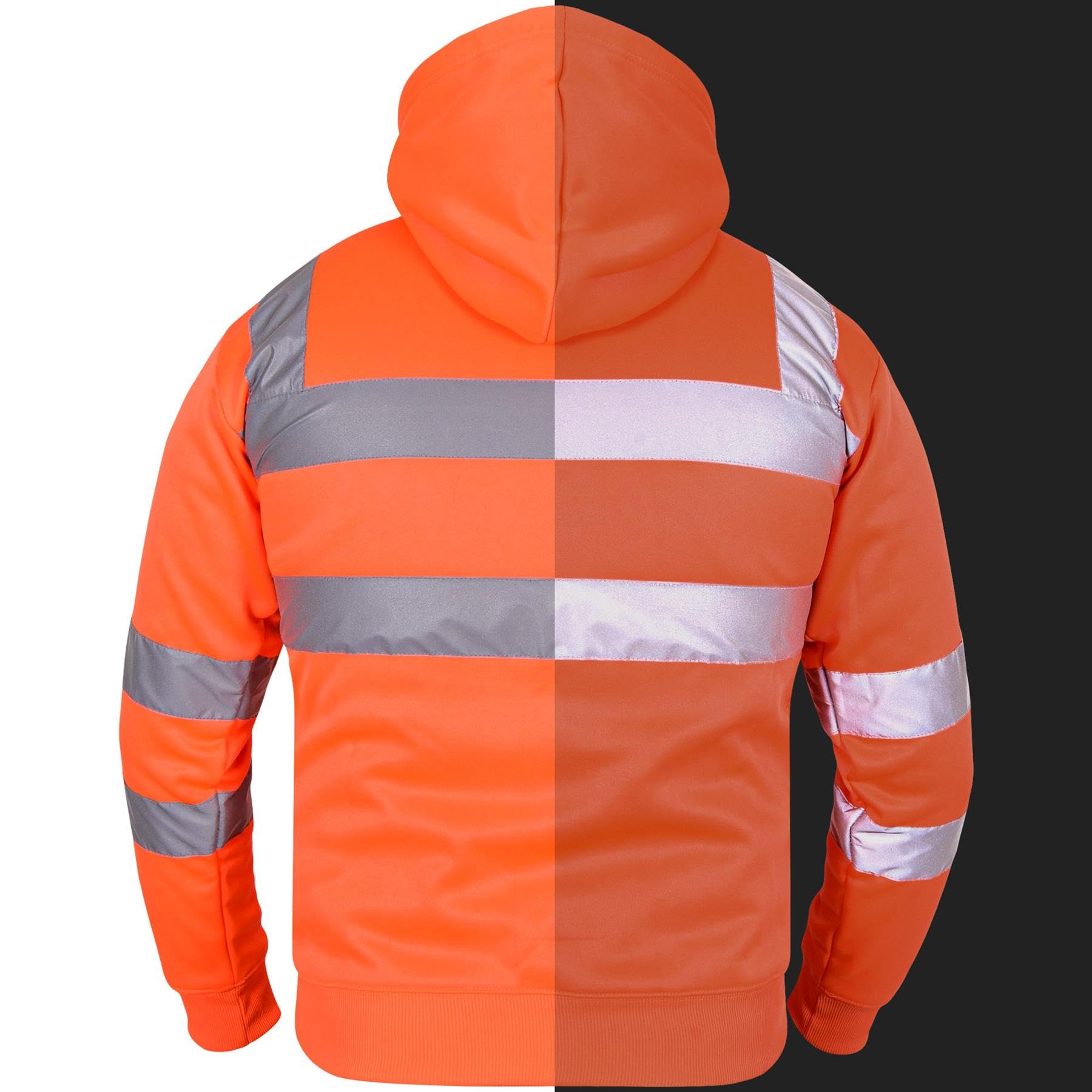 A2Z Haut Visibilité Sûr Travailler Encapuchonné Fermeture Éclair Deux Ton Réfléchissant Ruban Le Pull Sweat-Shirt - Hi Vis Zipper Orange XXL