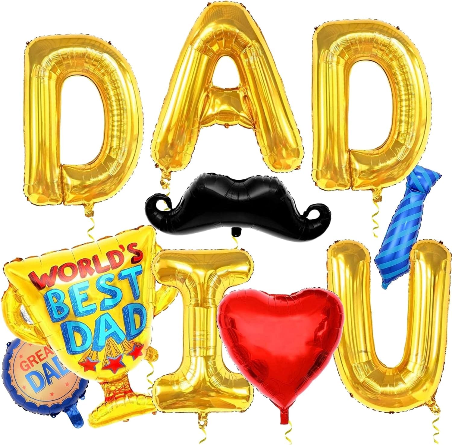 Party with Emma Happy Father's Day Aluminum Foil Balloon Set 16 Inches Letter Balloon Decoration Best Father for Farther's Day Daddy I LOVE YOU Tie Beard BEST DADDY Best Father