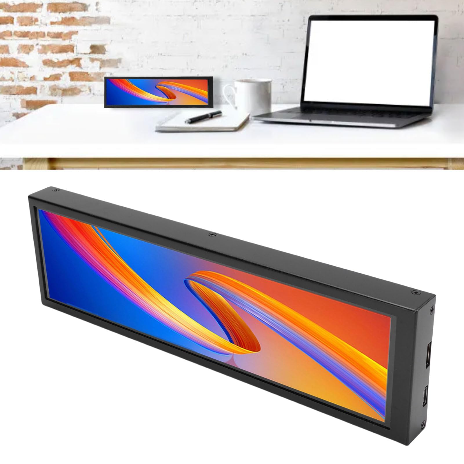 Monitor Secondario 8.8 Pollici 1920x480 IPS 178 Gradi Touch Capacitivo, Schermo Esteso USB-C per Statistiche PC in Gioco e Dashboard Twitch, Scocca in Lega di Alluminio 60Hz per Streamer e Sim Racer