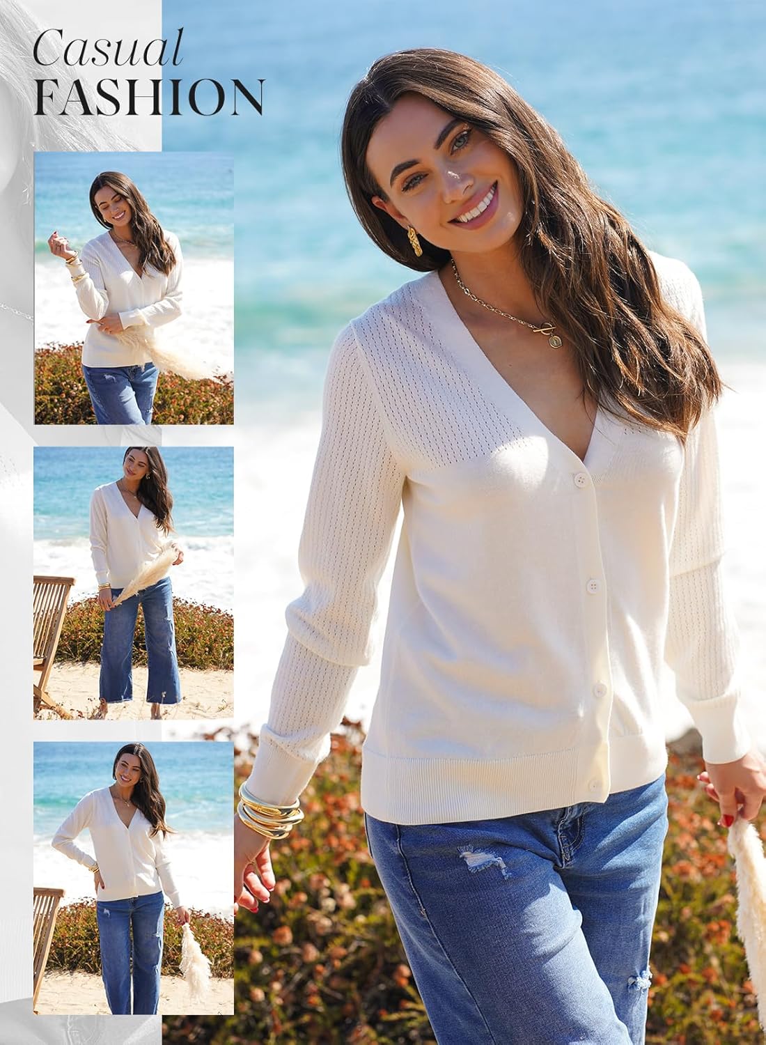 Dokotoo Womens Cardigan Wool Blend Long Sleeve Button Down Sweaters for Women Casual Hollow Out Knit Tops - Image 4