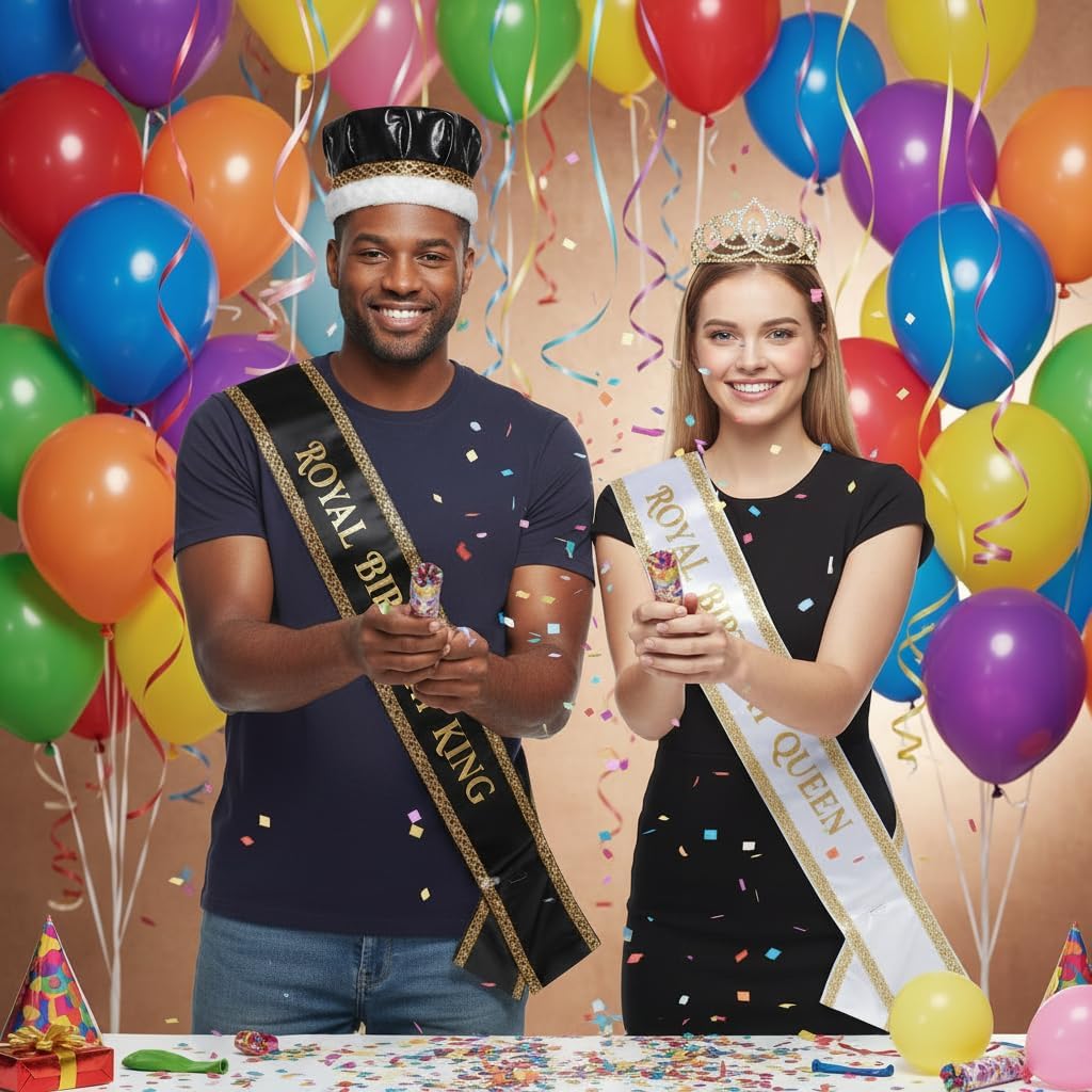 Anderson's Royal Couple Coronation Set, Black Metallic King Crown and Sparkling Rhinestone Gold Sasha Tiara for Prom, Homecoming, Winter Formals, Special Events and Dance Coronations