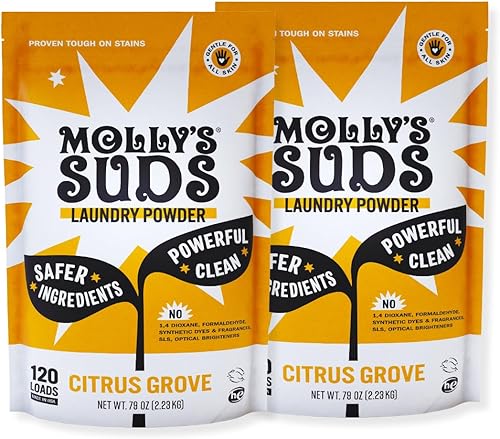Molly's Suds Detergente en polvo original para ropa Detergente natural para ropa para pieles sensibles Ingredientes derivados de la tierra,