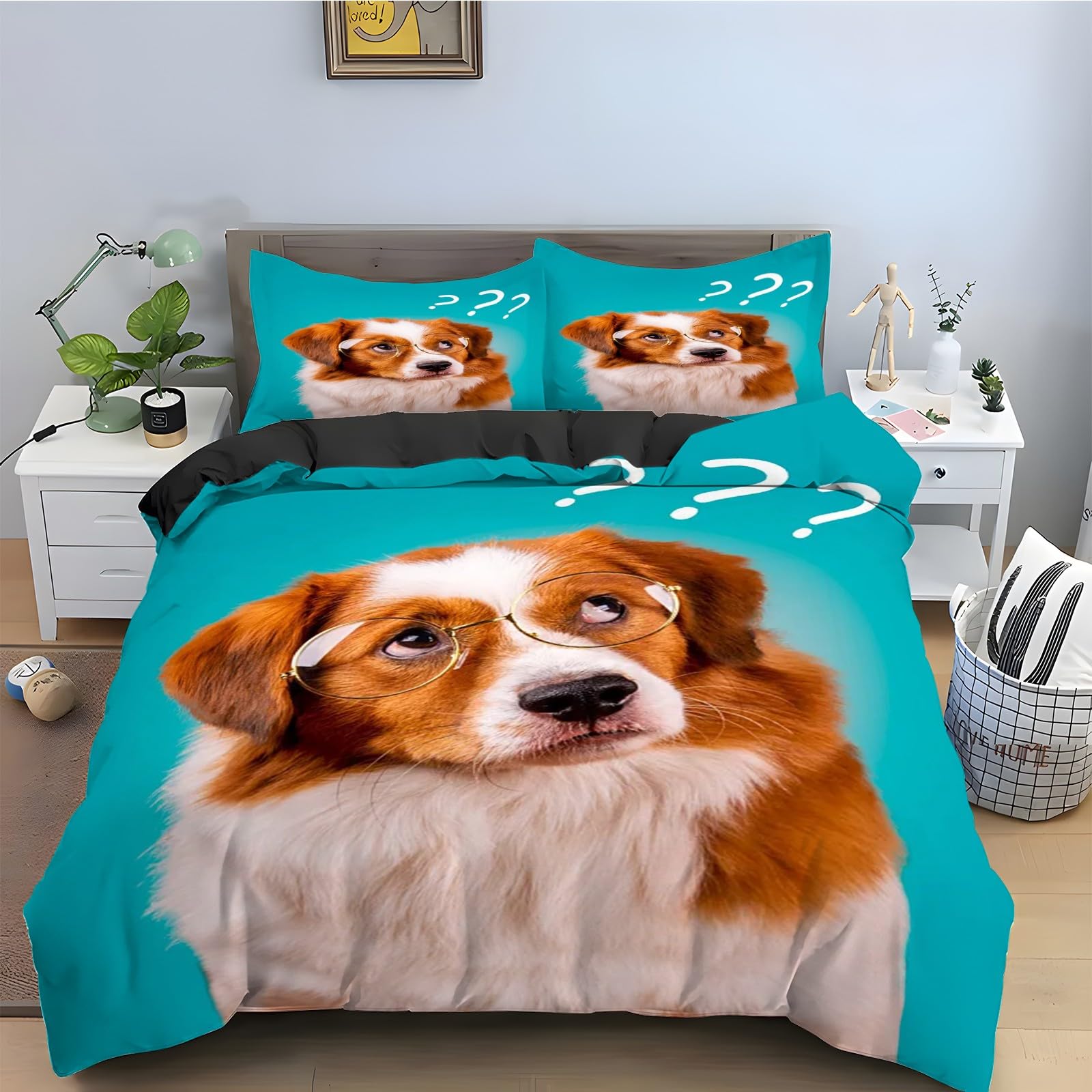 Housse de Couette 200x200 Berger Australien Parure Lit 3 Pièces Microfibres avec 2 Taies d'Oreiller