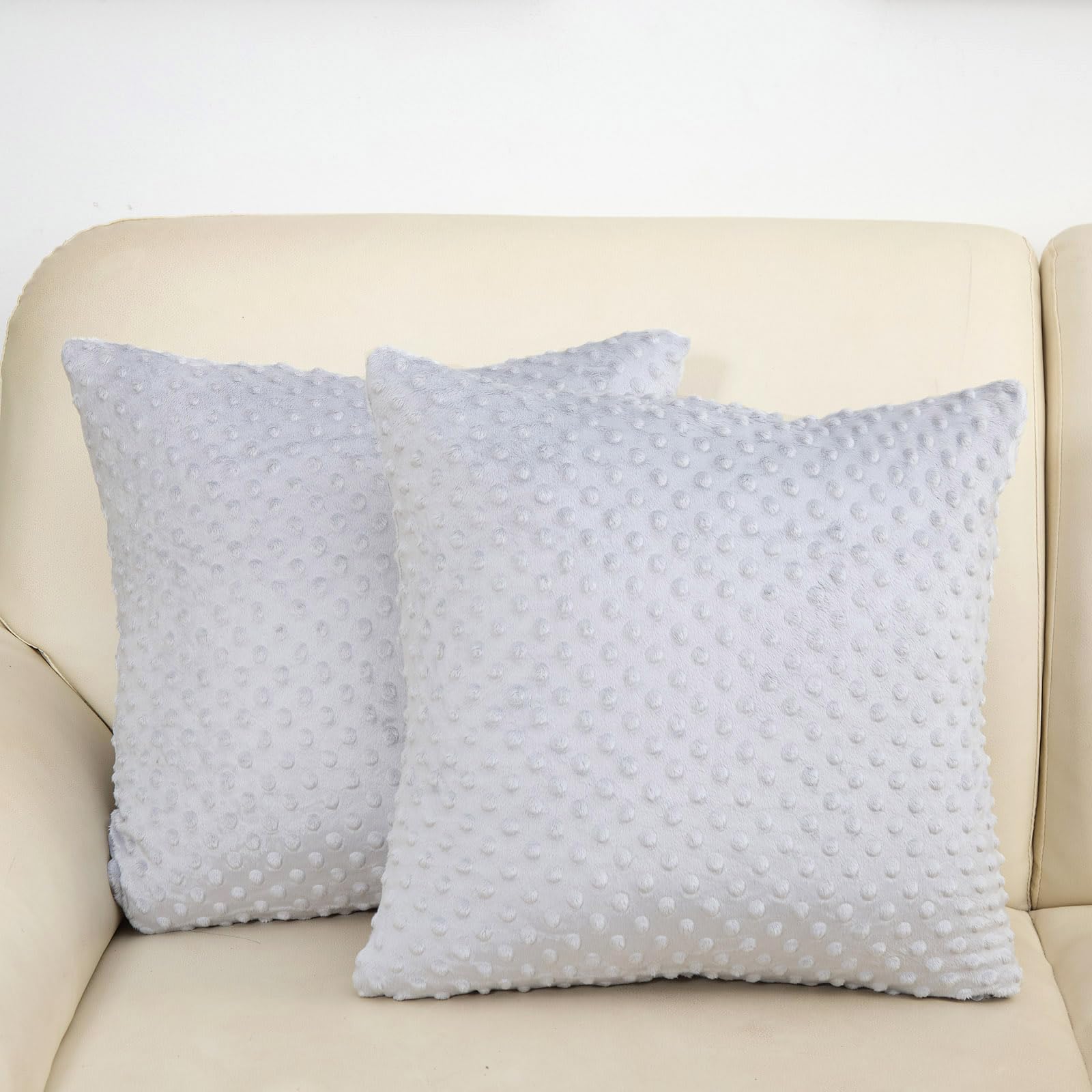 QUENESS Water Resistant Polyester Pillow Inserts with Plush Dot Cover | Pack of 2 Square Form Indoor Decorative Pillow, Bed and Couch Pillows, 20 x 20 Inches, Gray