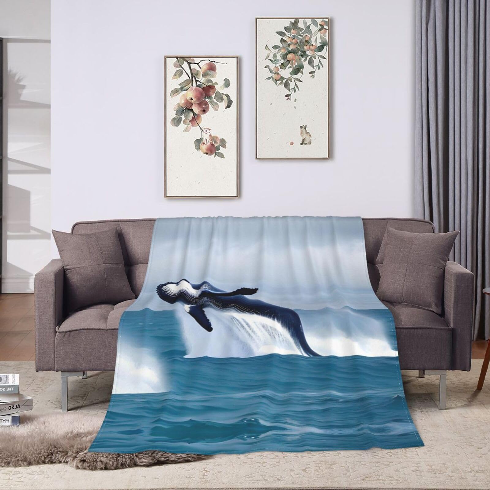 Zevrez Coperta In Pile Con Balene - Blu Navy, 122x152 Cm, Morbida Flanella, Regalo Amanti Del Mare
