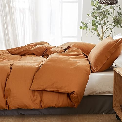 Miniatura 6 de Simple&Opulence Juego de funda de edredón de lino francés de 104 x 98 pulgadas, 3 piezas (1 funda de edredón, 2 fundas de almohada), mezcla de lino