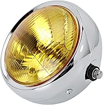 レトロな黄色のレンズ オートバイ ラウンド修正フロント ヘッドライト CG125 GN125 ヘッドライト電球アセンブリに適合 オートバイは固体合金カバーとガラス (電気メッキ)