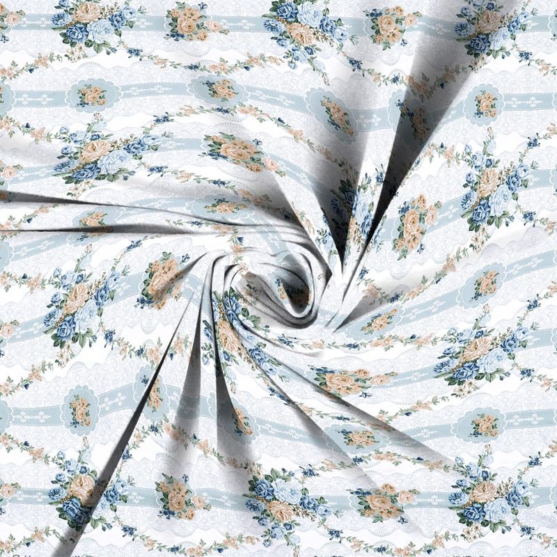 Image of Premium Cotton Elastic Fitted Bedsheets with 1 Pillow Covers |Floral Printed Single Bed Elastic 220 TC Supersoft Breathable & Wrinklefree | for 72x36+6 Inches, Blue Vintage
