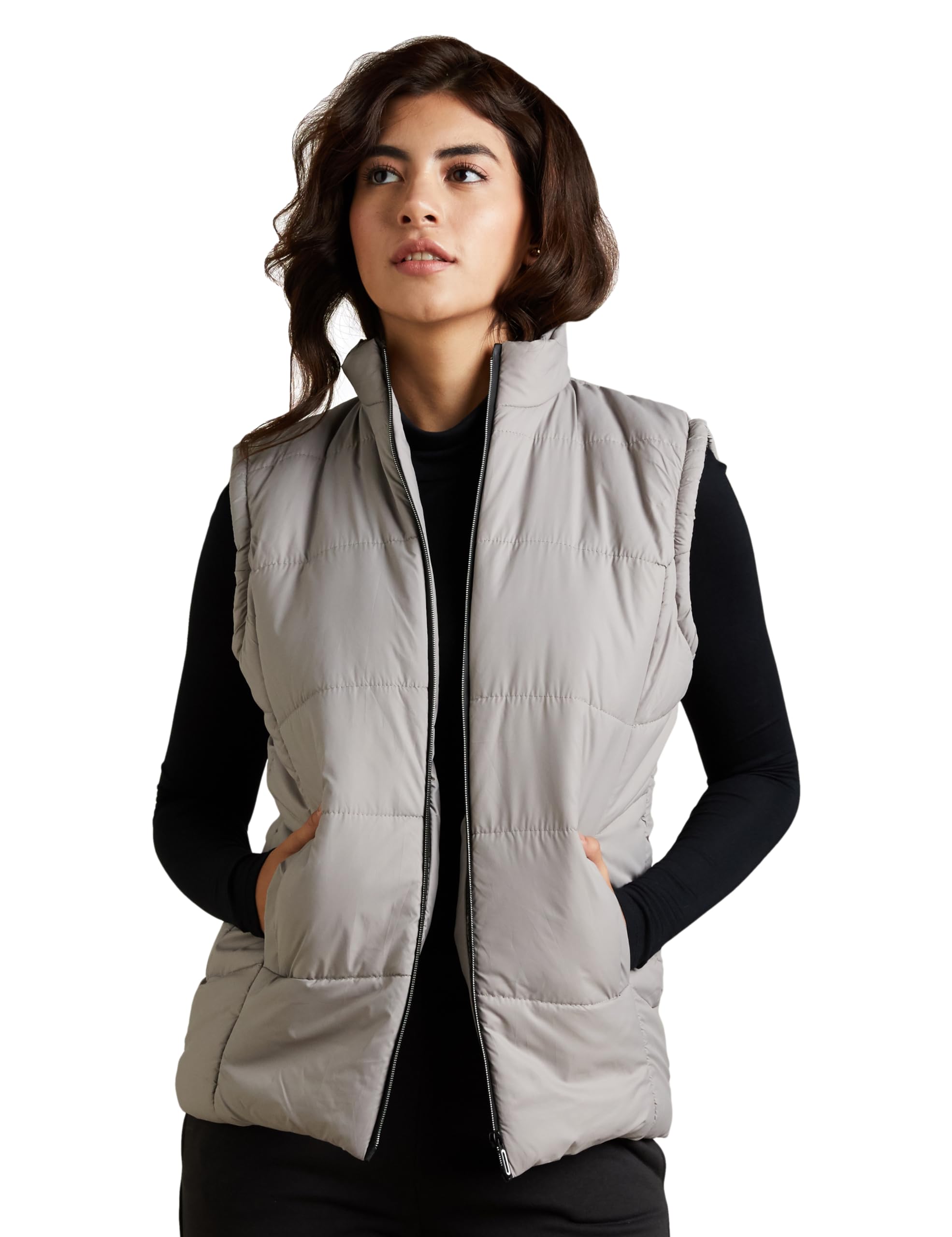 Amazon Brand - Symbol Women's Quilted Jacket (AW19KJ002_Stone Grey_X-Small XS)