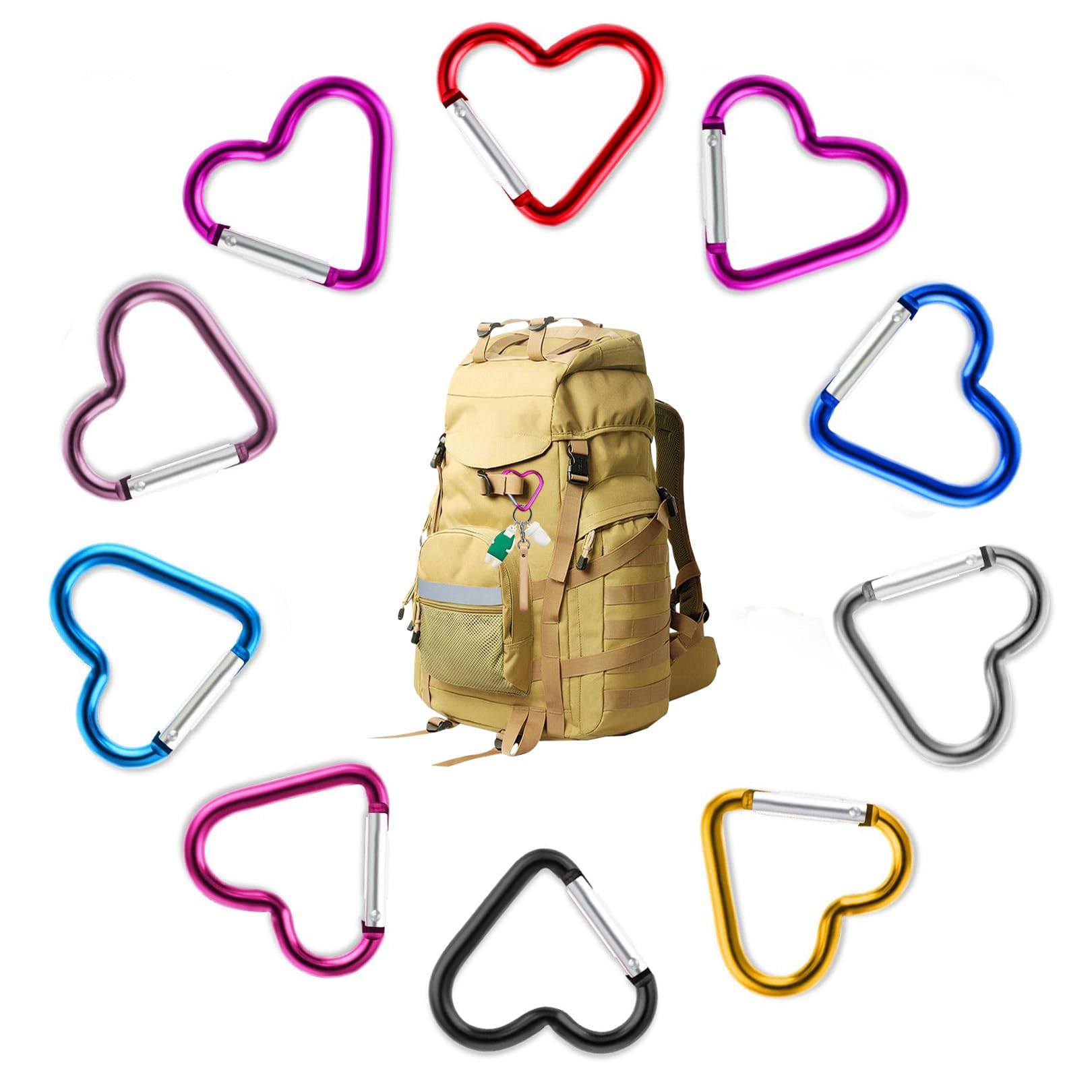 20 Mini Karabiner Schlüsselring Set - 10 Farben Herz Form Für Rucksack & DIY