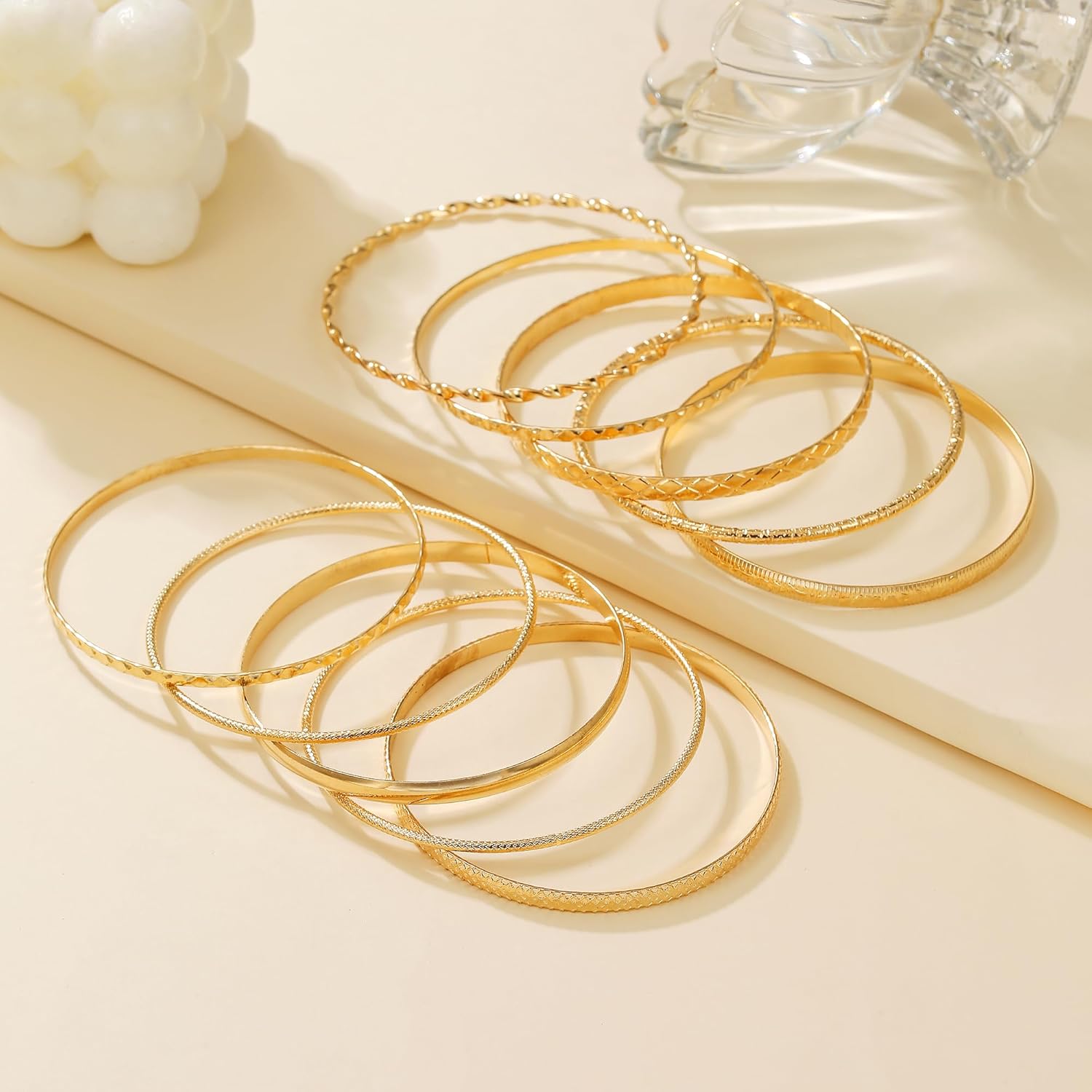 Gold Bangles for Women, 12 Pcs Boho Stackable Bracelets Multi Layer Textured Chunky Bracelets Jewelry Set for Women - Image 6