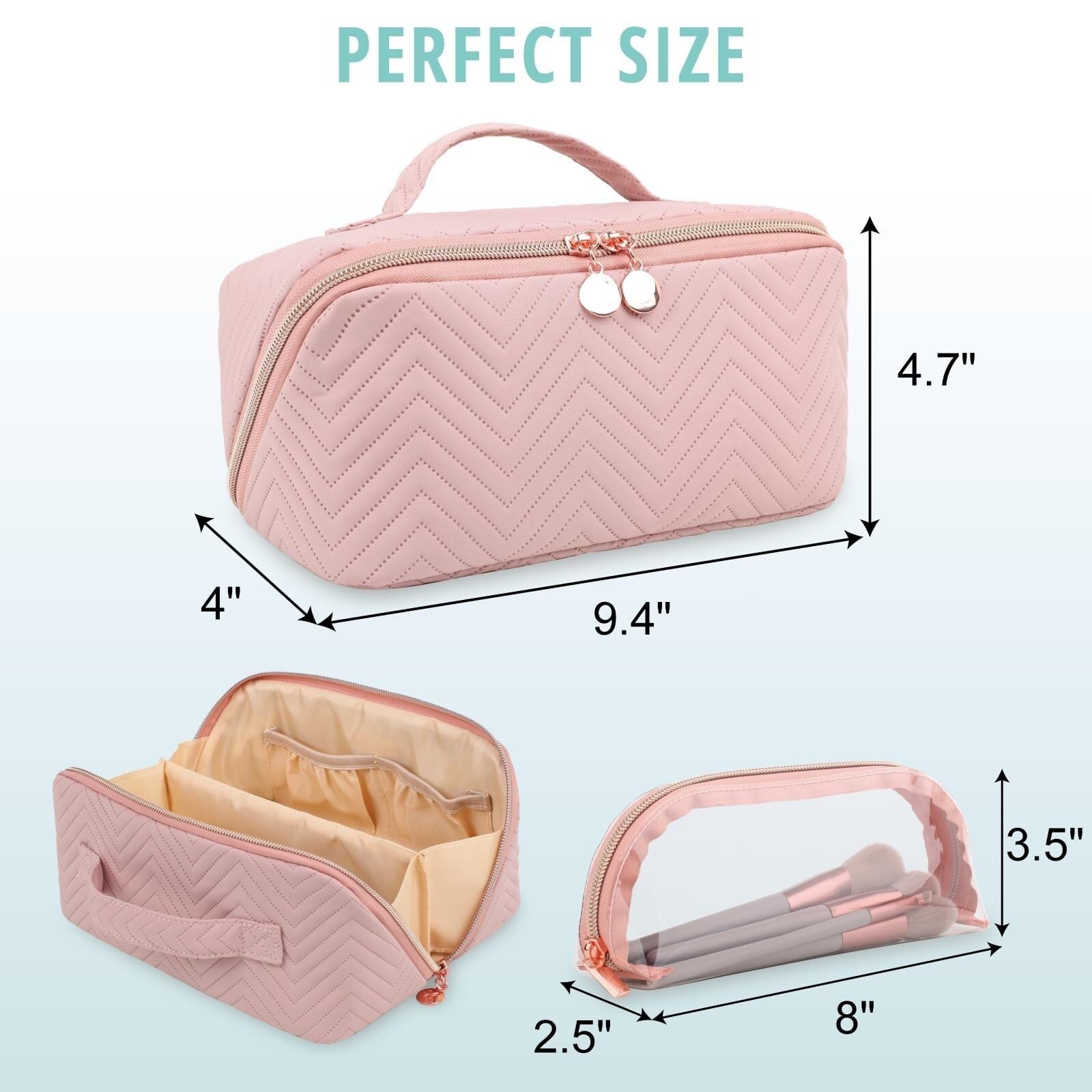 Porta Trucchi Pochette Trucchi Borsa For Cosmetici Borsa For Cosmetici Da Viaggio For Donne Borsa Da Toilette Impermeabile Portatile Con Manico Trousse Trucchi Donna(Pink)