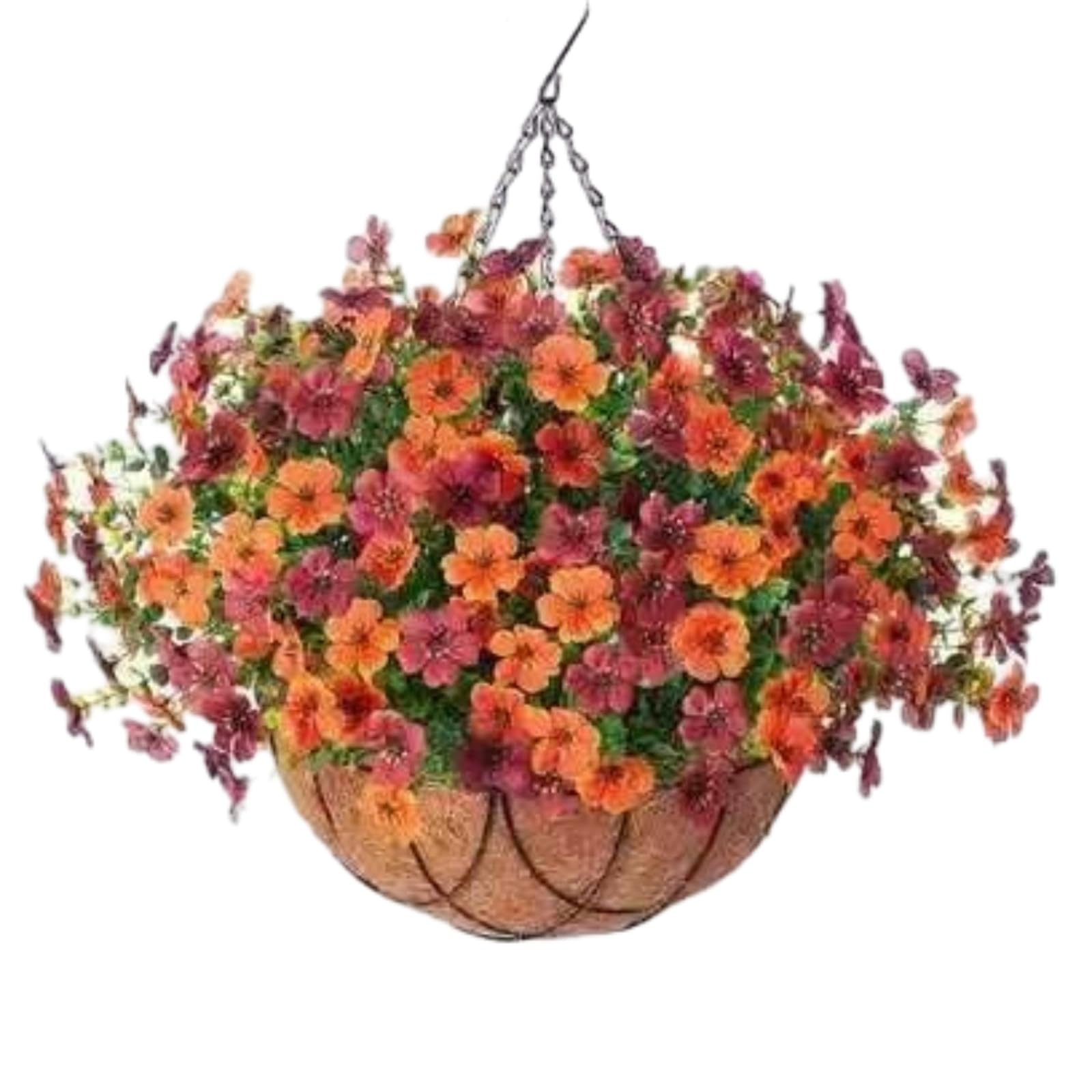 JORCEDI Simulated Hanging Flower Basket Artificial Hanging Basket with Flowers Chain Hanging Basket Bracket for Home Outdoors Garden Patio Porch (M)