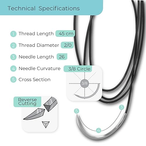 Miniatura 5 de DEMETECH DemeLON - Sutura de monofilamento de nailon no absorbible, DFS, 1.024 in, círculo 38, aguja de corte inverso, tamaño USP 2-0, 18 pulgadas,