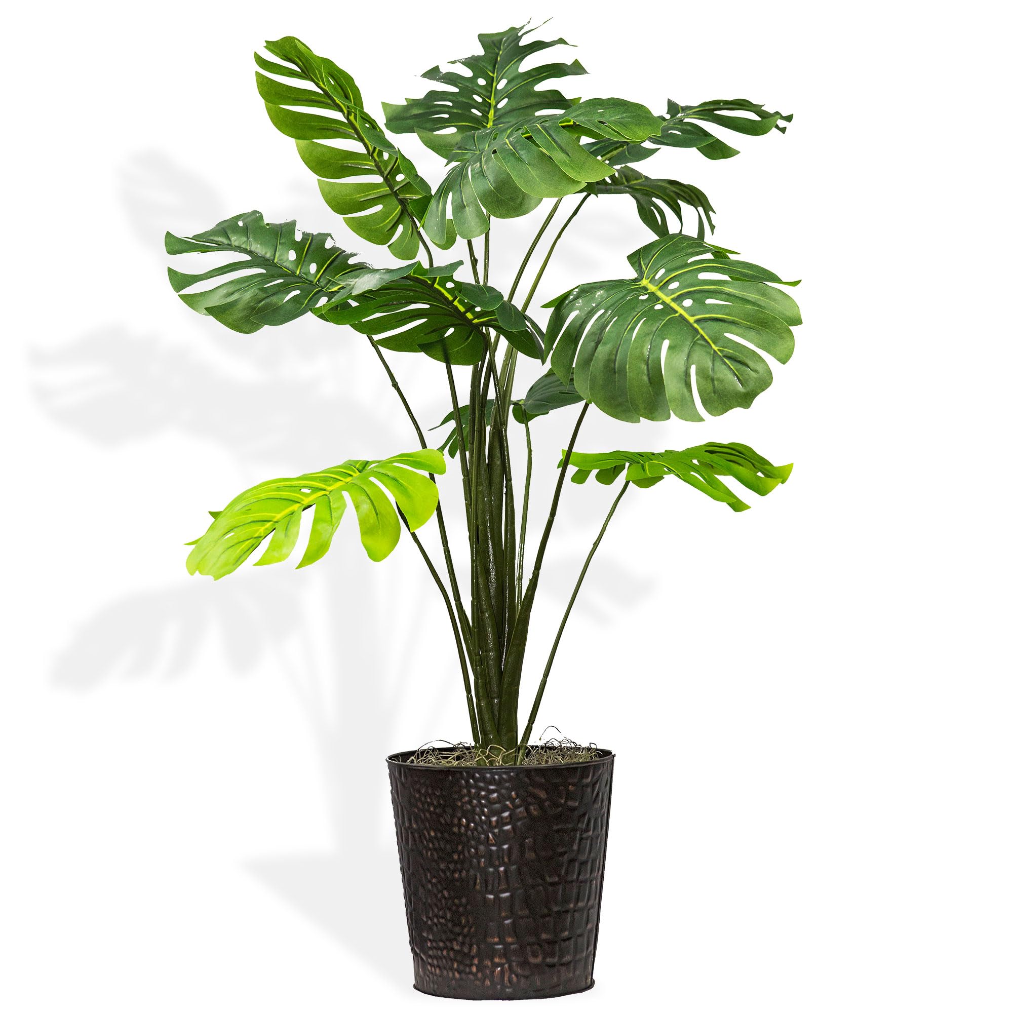 LCG Florals- 34 Inch Monstera Plant in Copper Metal Pot – Natural, Lifelike Foliage & Stems – Indoor and Outdoor Faux Plants for Patio, Living Rooms, Offices & Outdoor Spaces
