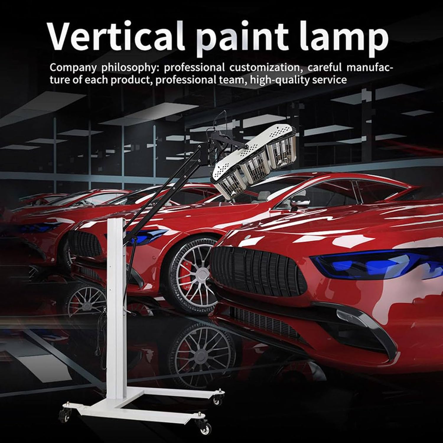 Infrared Paint Curing Lamp with Adjustable Stand, 360° Rotating Heater, Three Lamps, 1100W/2200W/3300W, Operating Temperature 40-100°C, Fast Drying Lamp