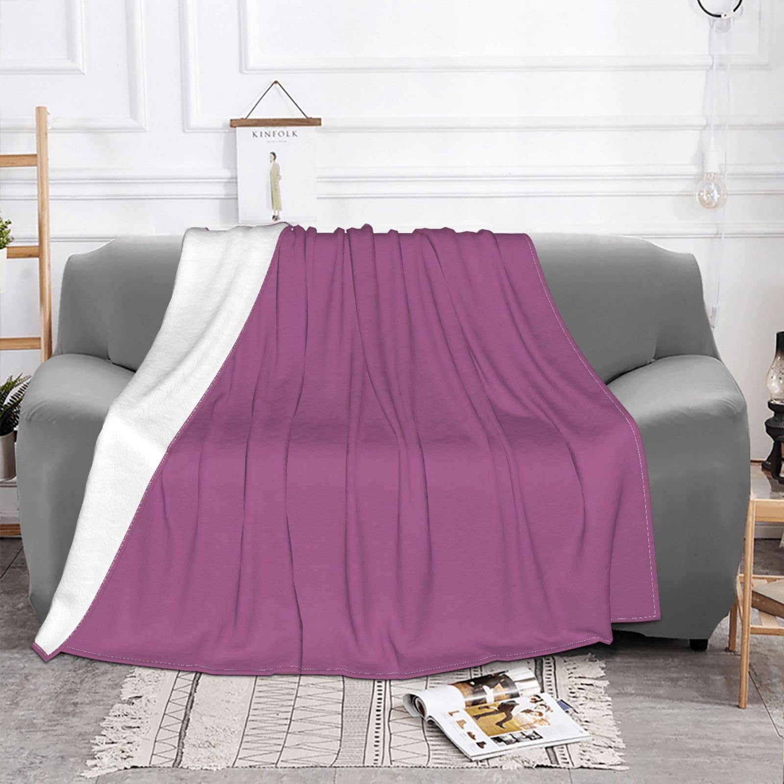 Manta de viaje portátil de 80 x 60 pulgadas, suave, resistente a las arrugas, plegable, color sólido, estampado rojo uva