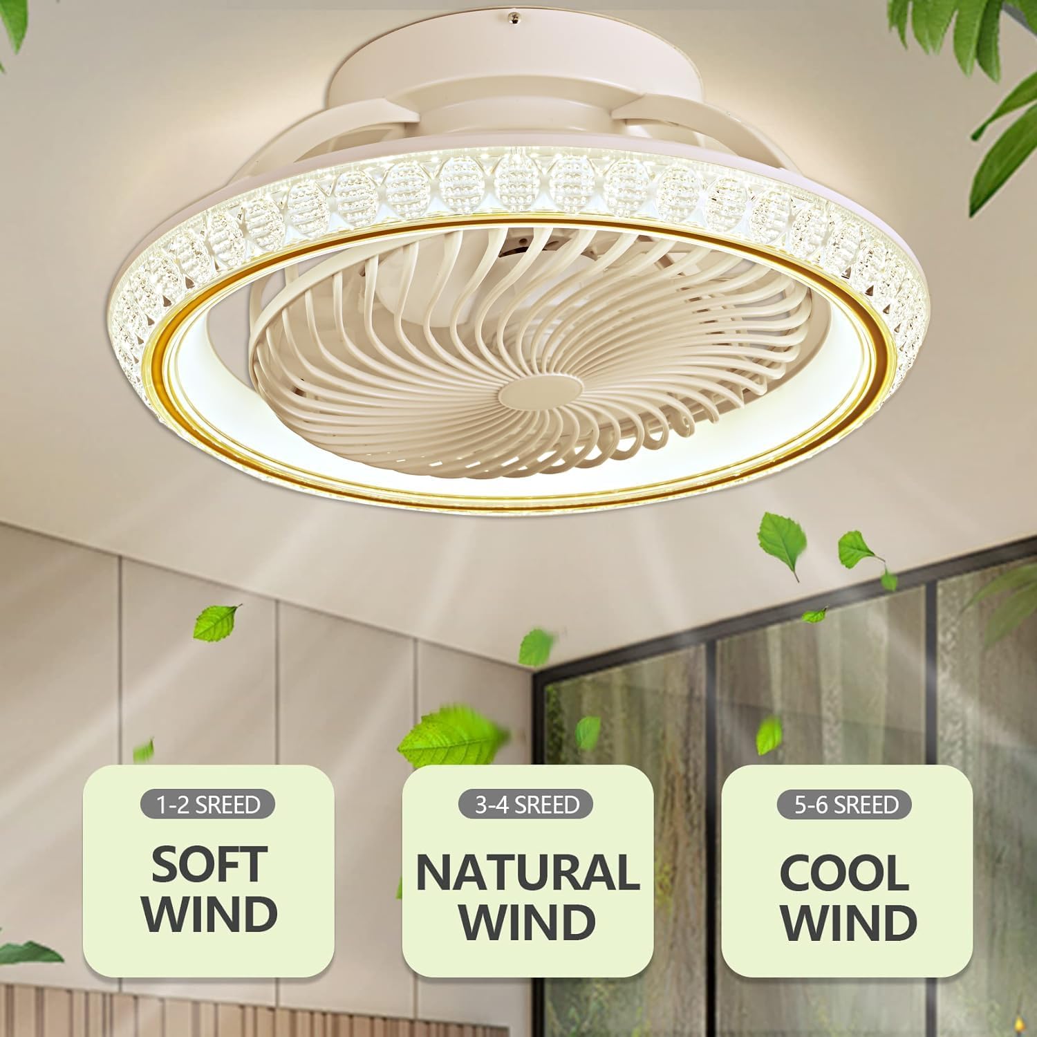 Deckenventilator mit Beleuchtung LED, 72W Dimmbar Fernbedienung, 360° Drehbare Invisible Fan Deckenleuchte 49cm