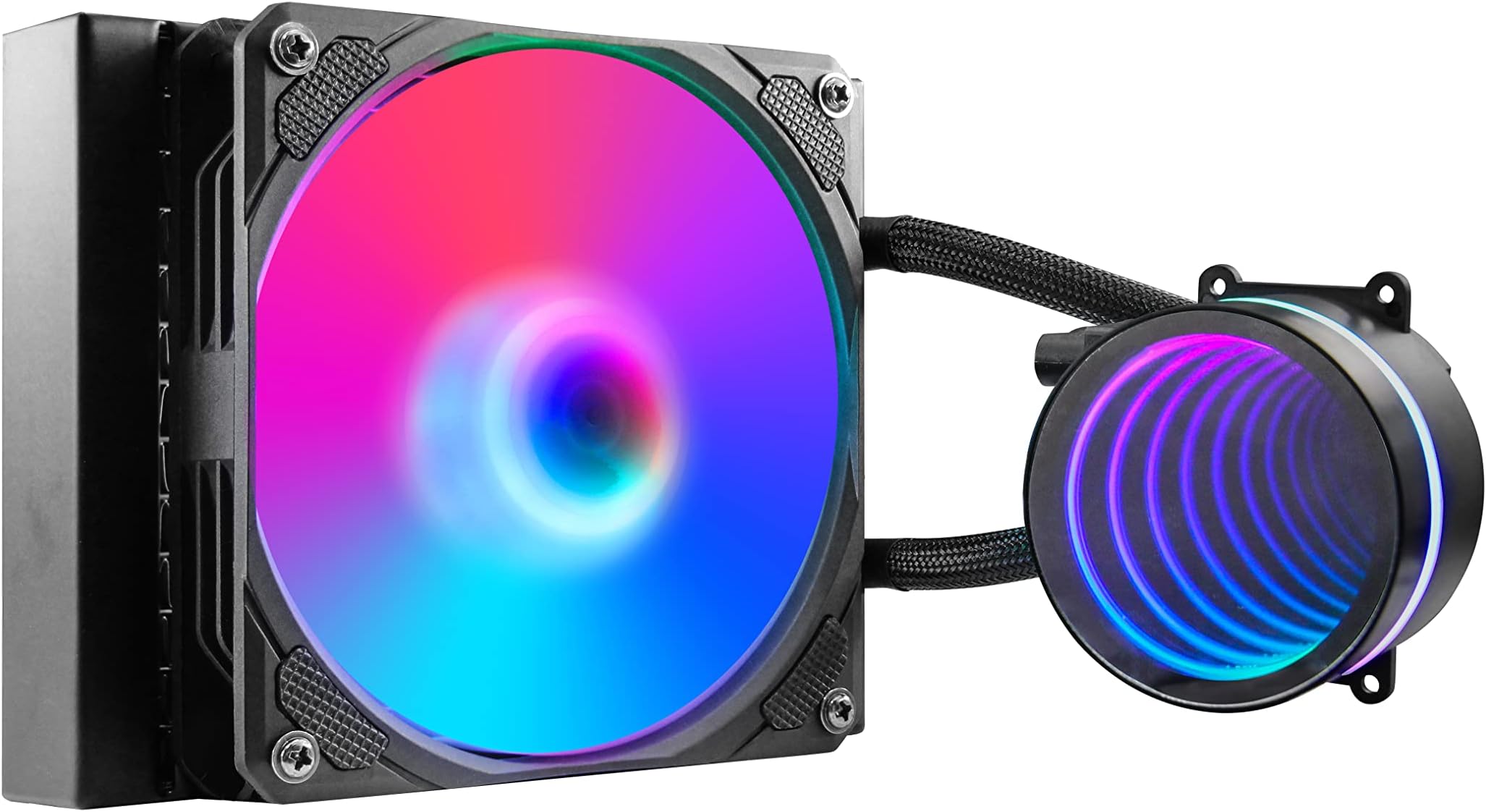 120mm AIO CPU Liquid Cooler Water Cooling for Intel & AMD, ARGB PWM Sync, Infinite Mirror Pump, Easy Installation, High Compatibility Water Cooler PC Solution Compatible with LGA1700/1200/115X AM5/AM4