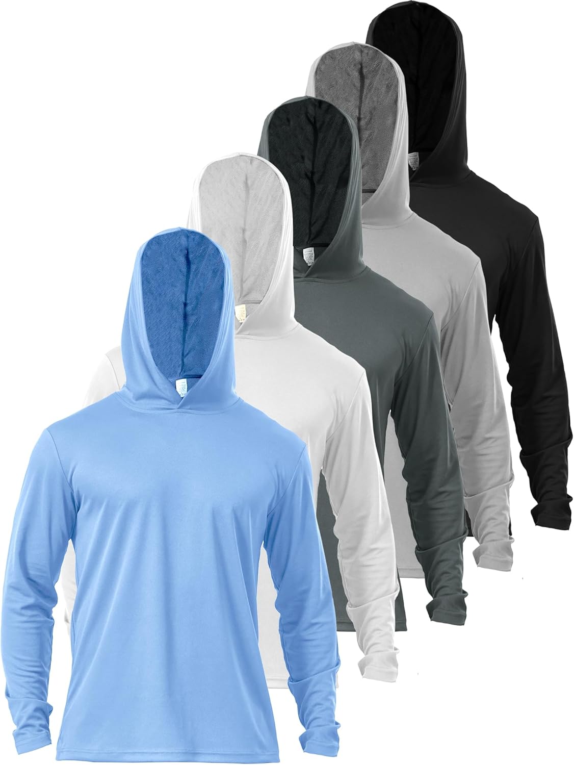 Men’s 5 Pack Sun Protection Long Sleeve Hoodie Rash Guard SPF Lightweight Quick Dry UV Shirts Outdoor Fishing Active Wear