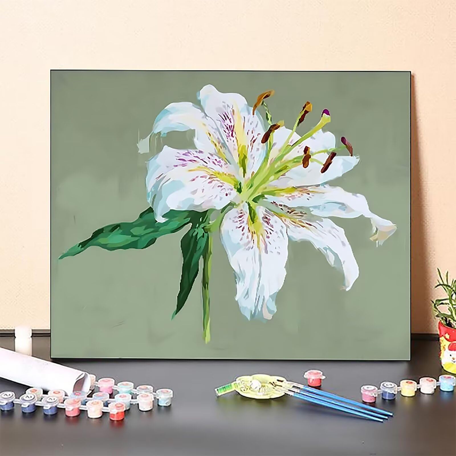 Malen Nach Zahlen Erwachsene,DIY Ölgemälde Kit Lilie Einfach 90x120cm 0-F-2 | Paint by Numbers Mit 3 - Pinseln und Acrylfarbe Knitterfreie Leinwand Kit, als Geschenk für die Wohnraumdekoration