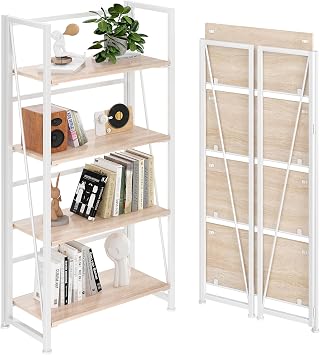 BHG Vintage Multifunctional Bookcase Folding Bookshelf, No-Assembly Plant Stand Storage Rack Shelves for Home Office White, 4-Tier