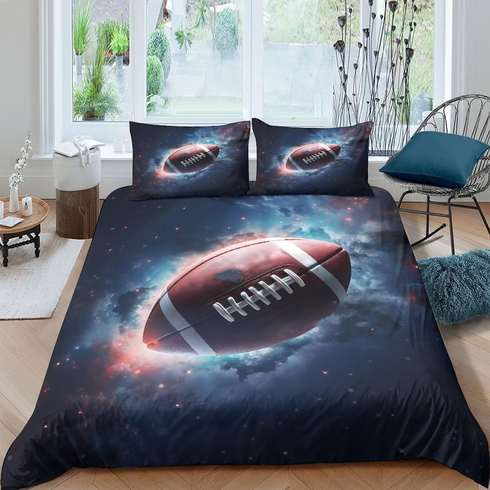 Ctjqhvkz Style-9 3D Printed American Football Fitted Sheet Microfiber Soft Navy Galaxy Bed Sheet For Bedroom Dorm Decor Single（135X200cm）