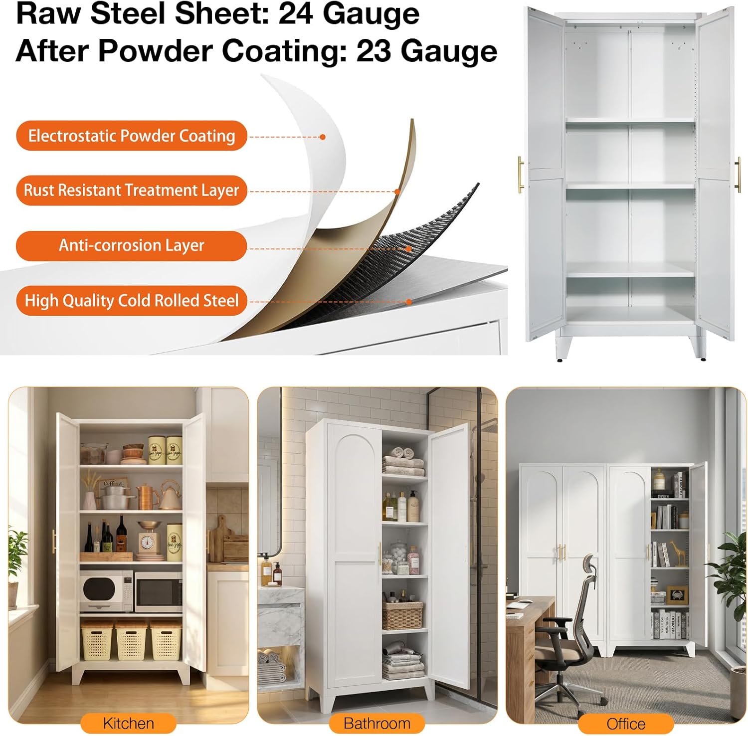 Pantry Cabinet, Kitchen Cabinet with Doors 4 Adjustable Shelves,Kitchen Pantry Cabinet with Spacious Storage Capacity,Multifunctional Pantry Cabinets for Kitchen Dining Bathroom (White, 71 inch)