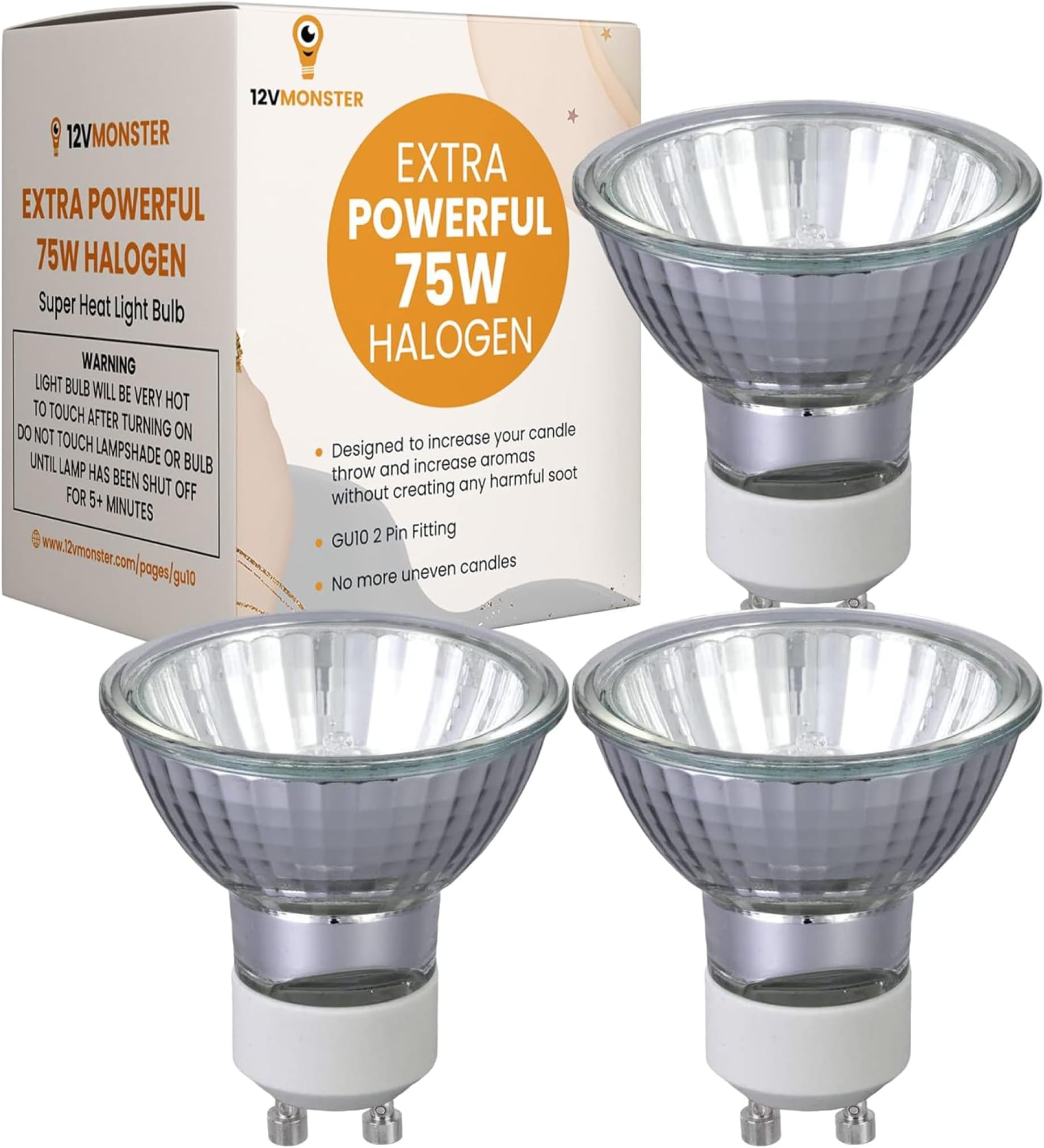 3 PACK New GU10 Halogen Heat Spot Lamp 75 Watt Candle Warmer Lamp Replacement Light Bulb I Top Down Heating Wax Melter Recessed Lighting Spotlight Fixture Kitchen Bathroom Vanity 75W Heating Lights