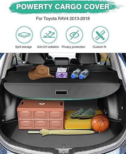 Miniatura 2 de Powerty Cubierta de carga para Toyota RAV4 2013-2017 2018, accesorios para maletero, cubierta retráctil de blindaje de maletero, cubierta de