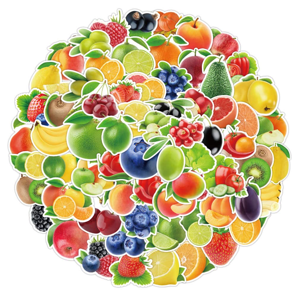 Qaxrocyn Fruit 2 Playful Fruit Vinyl Stickers, 100 Pcs Waterproof Illustrated Fruit Decals For Laptops, Scrapbooking, Journals, Notebooks, Water Bottles, Suitcases, Phones & Diy Decor