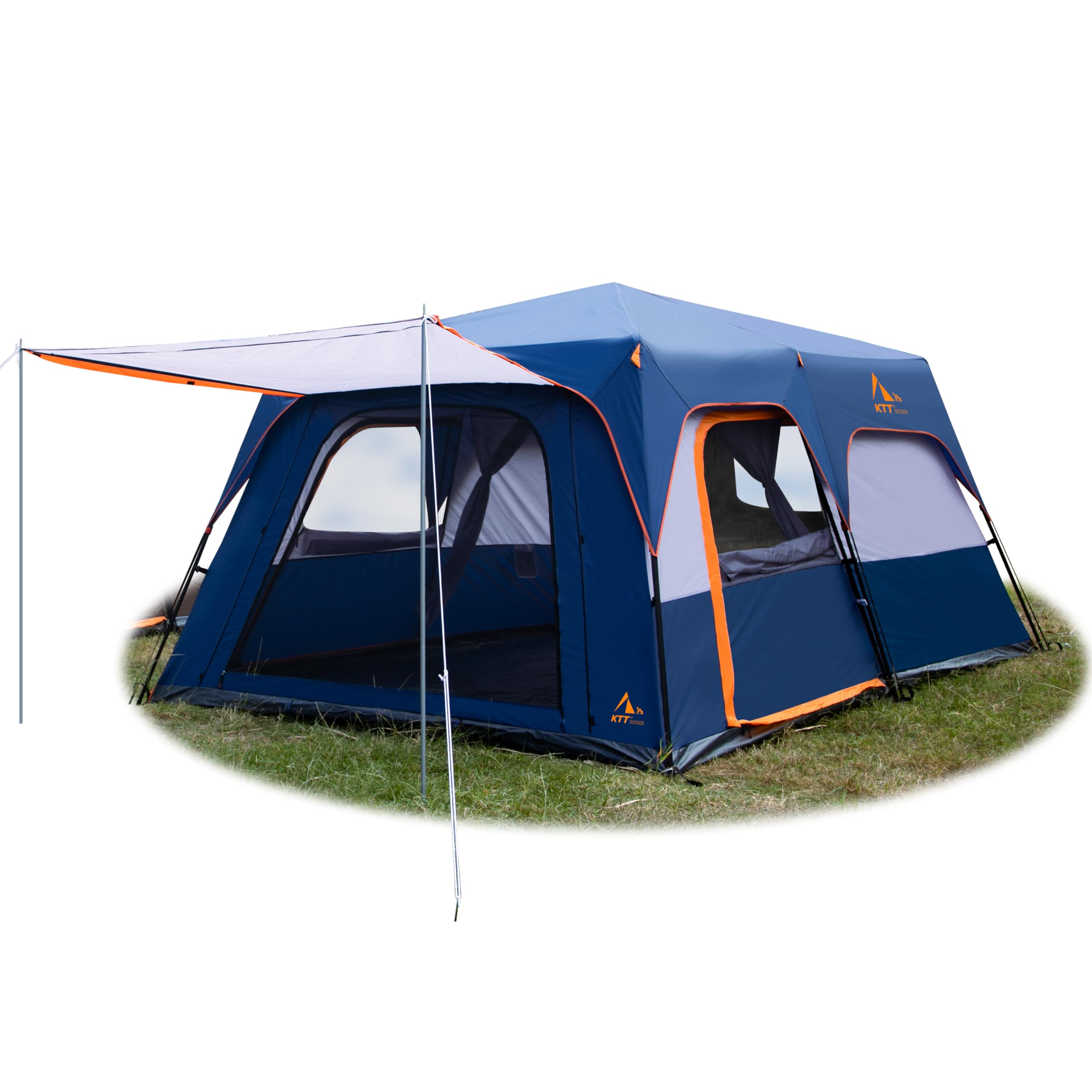 KTT Instant Tent 6/12 Person,Large Family Cabin Tents,Automatic Tent Build Quickly in 60S,2 Rooms,2 Top Windows,3 Doors and 3 Windows with Mesh,Waterproof,Big Tent for Outdoor,Picnic,Camping.