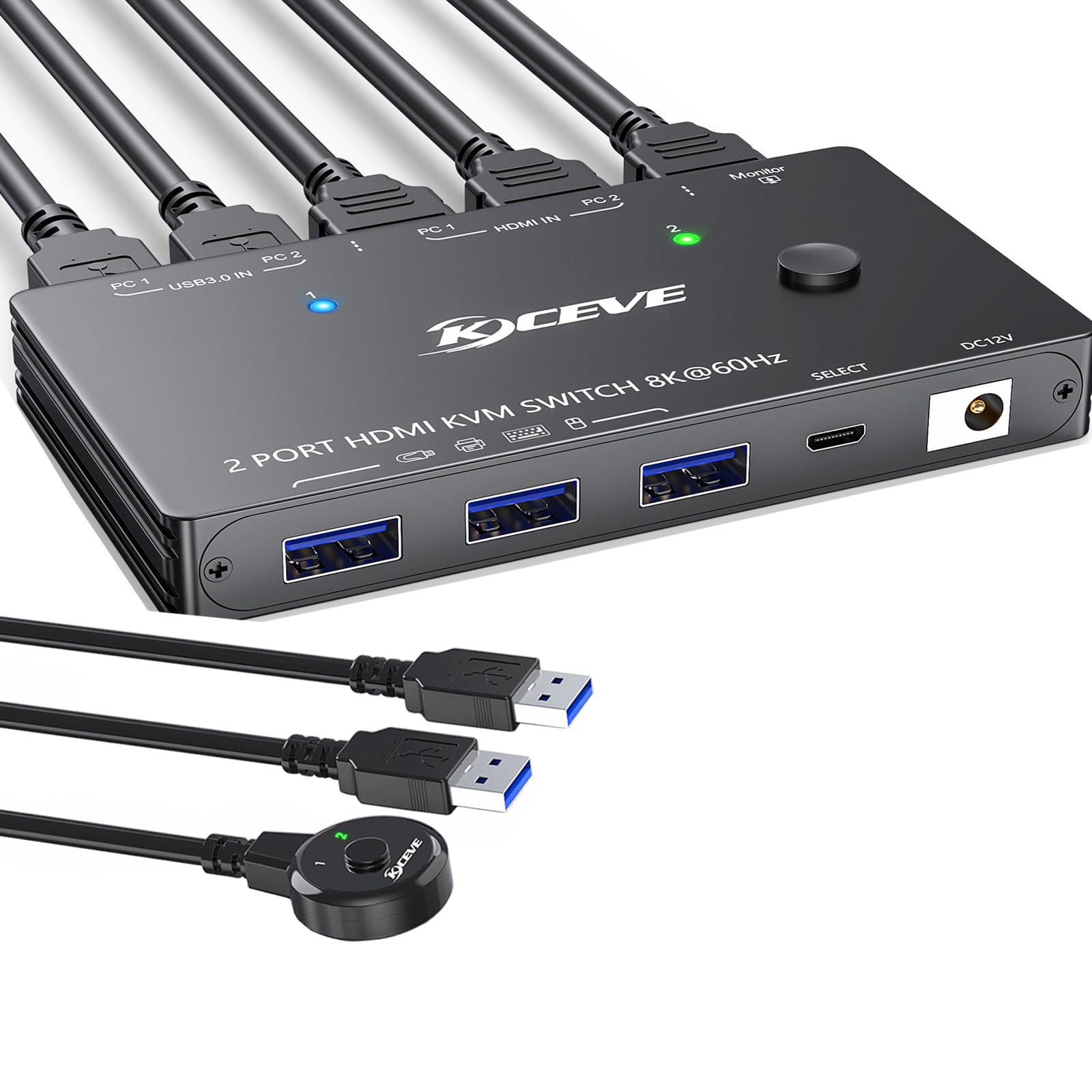 HDMI KVM Switch 8K@60Hz, Monitor KVM Switch for 2 PC Sharing