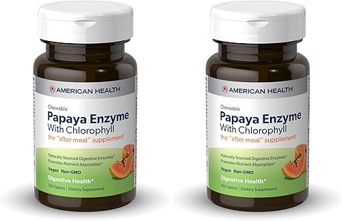 American Health Enzima de papaya con tabletas masticables de clorofila que promueve la absorción de nutrientes, ayuda a la digestión y refresca el