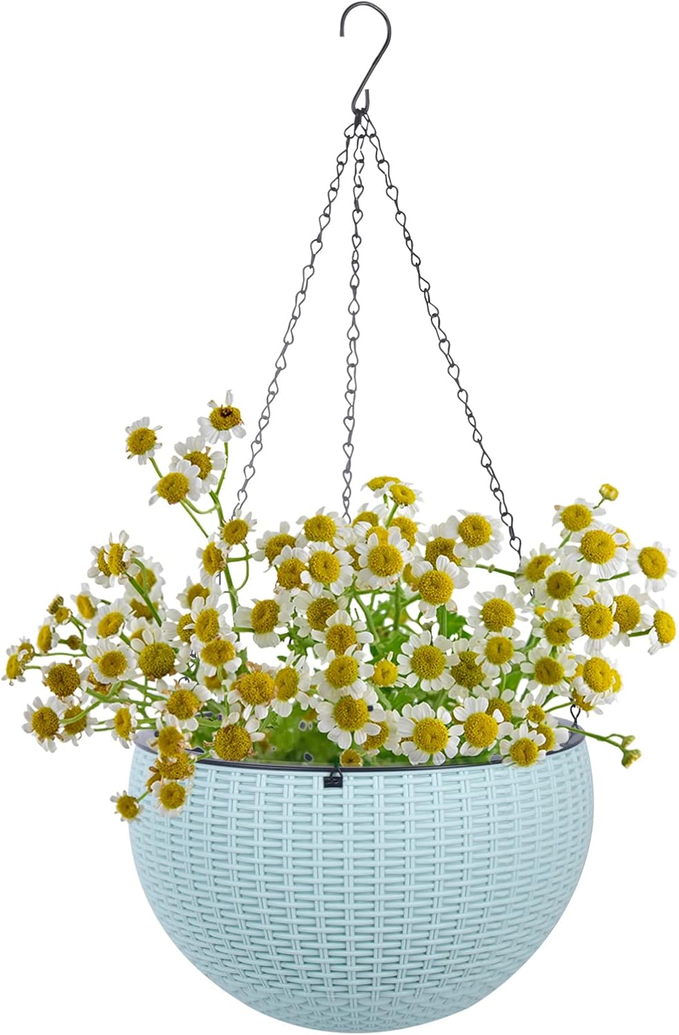 Vencer 11 Inch Round Resin Self Watering Hanging Basket,Water Indicator,Modern Decorative Planter Pot for All House Plants,Black,VF-050B