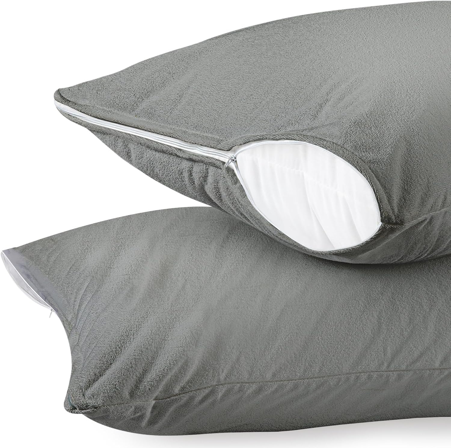 SEM B GRA 100% Waterproof Grey Pillow Protectors with Zipper Closure 16x25x5 Inch Size (2 Pack), Terry Cotton Pillow Covers, Bed Bug and Dust Mite Proof