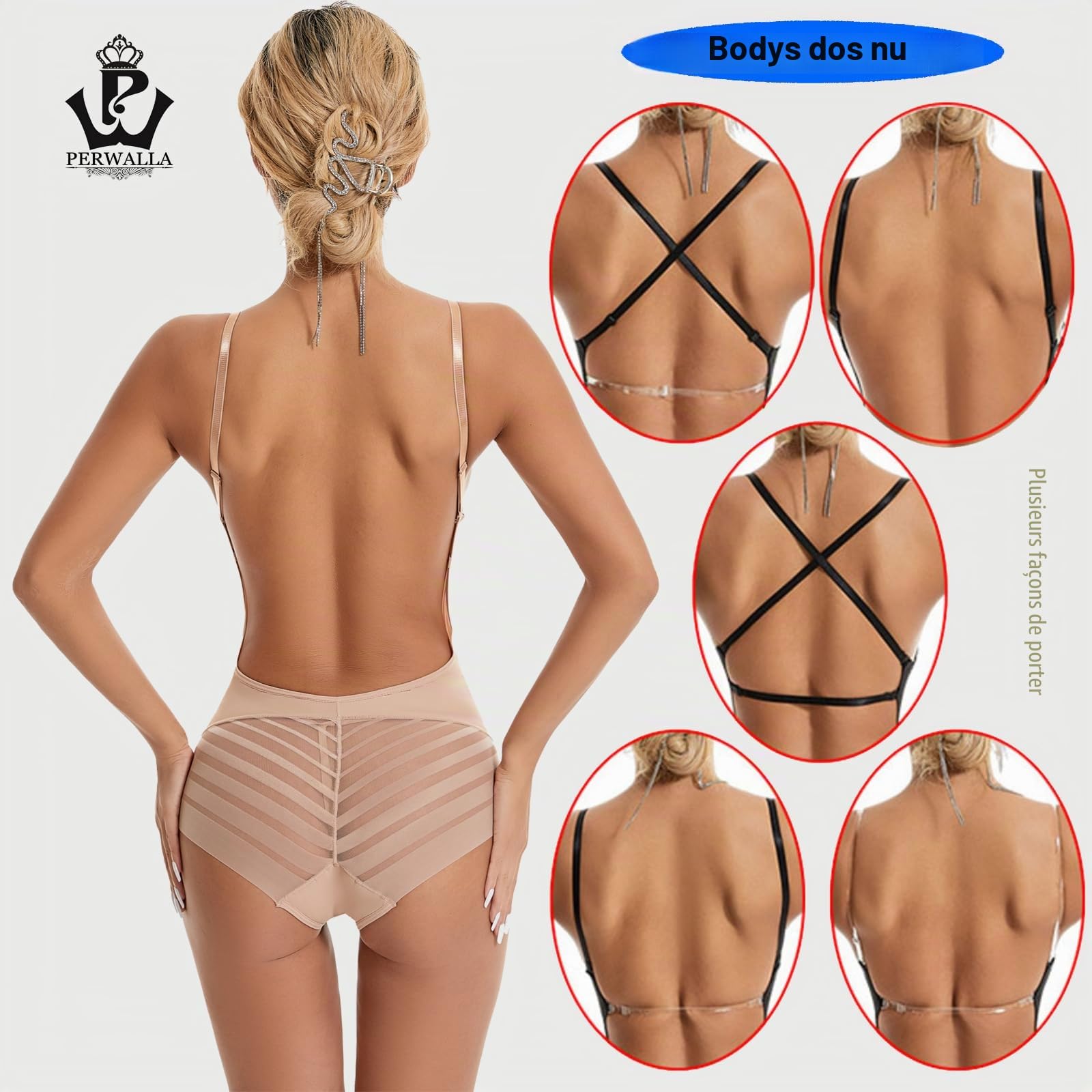 Body gainant dos nu sexy en U pour femme - Soutien-gorge plongeant - Contrôle du ventre - Pour robes de mariée