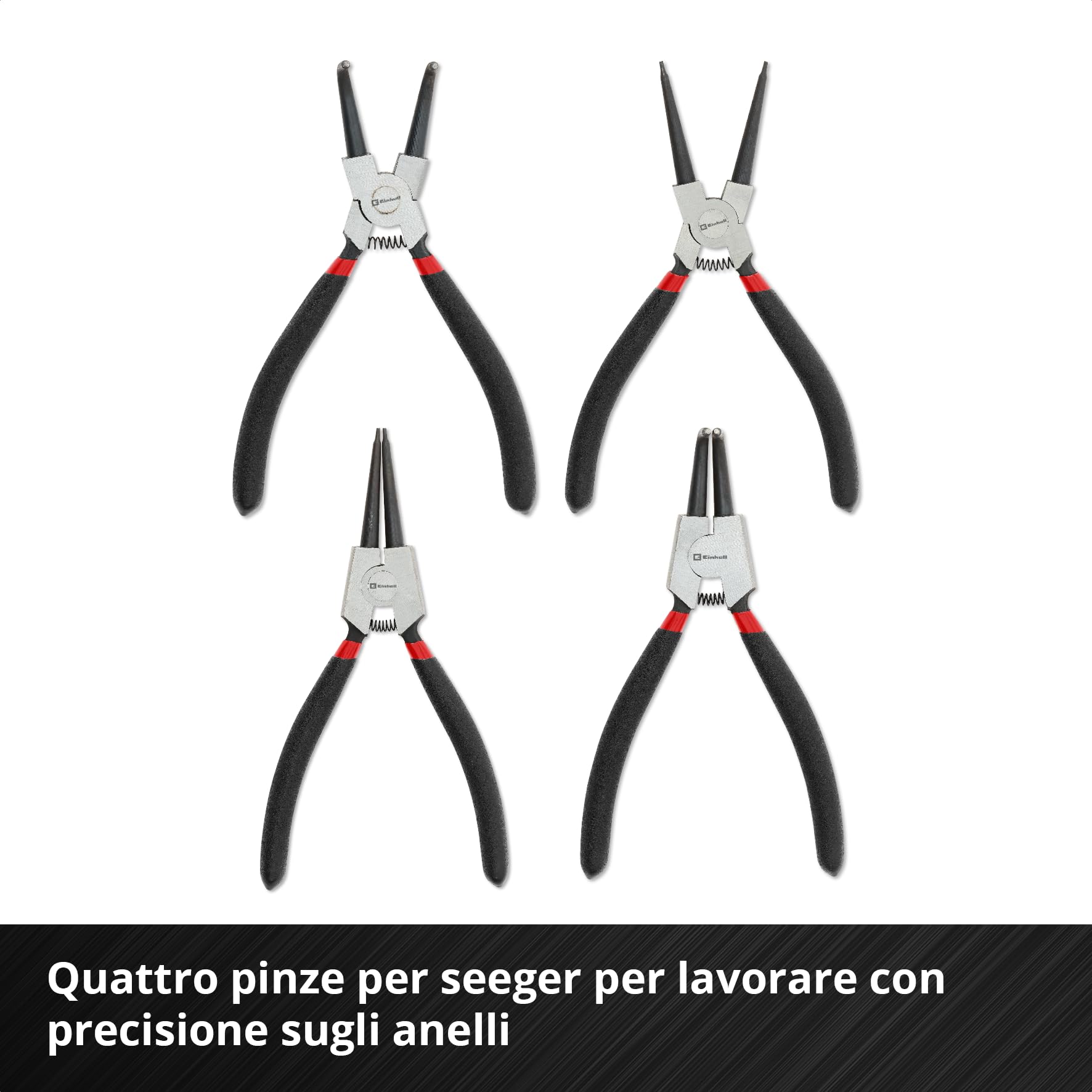 Einhell E-Case inserto portautensili 9 pezzi set di pinze | Pinze anelli elastici, giratubi, universale e becchi lunghi | tronchese laterale | magnete telescopico | sistema E-Case