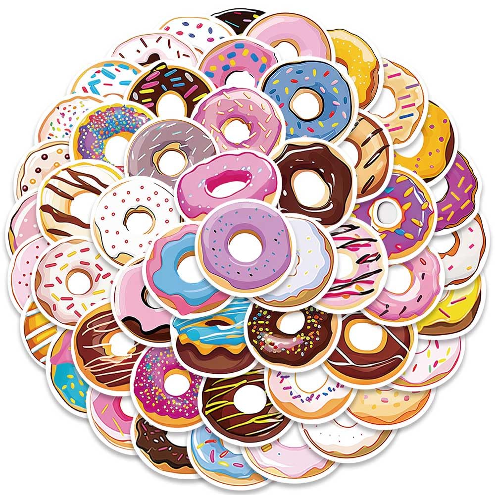 Cute Donut Stickers for Kids Girls, 50PCS Doughnut Funimost Waterproof Vinyl Stickers for Water Bottles Laptop Phone Scrapbook, Sweet Snack Decals for Donut Lovers, Party Supplies