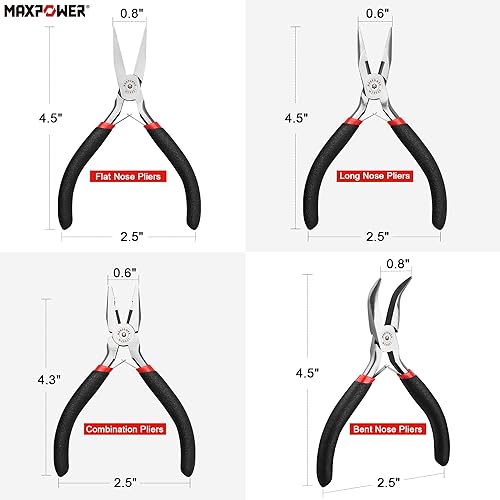 Miniatura 3 de MAXPOWER Juego de 8 alicates para joyería, alicates diagonales, alicates de punta larga, alicates de corte de extremo, alicates de punta doblada,