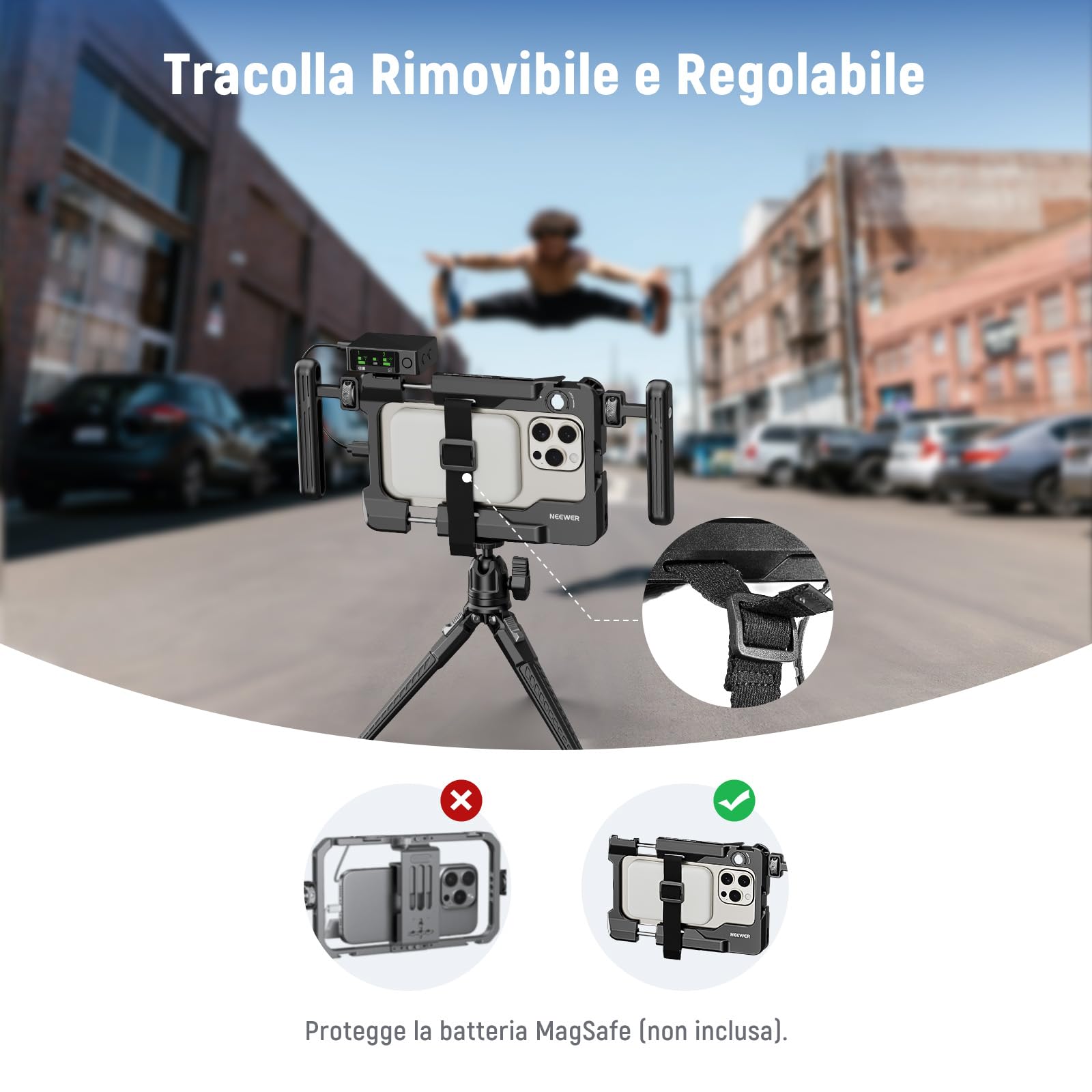 NEEWER Rig Video Universale per Smartphone con Maniglie Adattatore Filtro 67mm, Cold Shoe AntiCaduta Compatibile con DJI Mic, Stabilizzatore Gabbia per iPhone 16 Pro Max S24 Ultra Pixel 9 Pro, PA017