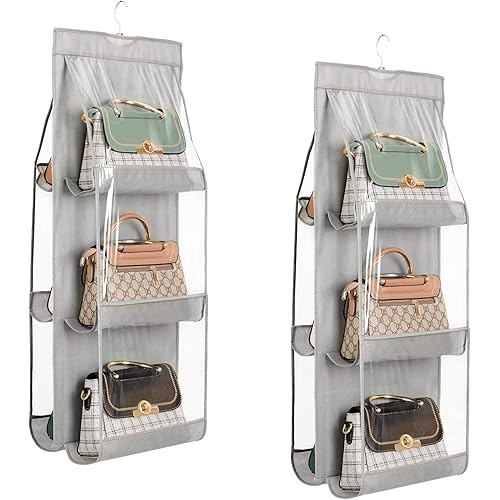 ZB.soar Handbag Purse Organizer, 2 Pcs,6 Pockets, Upgrade Dust Proof Purse Organizer Closet, Wardrobe Closet Organizer, Washable Handbag Organizer for Women Handbags Purse (Gray 6 Pocket)