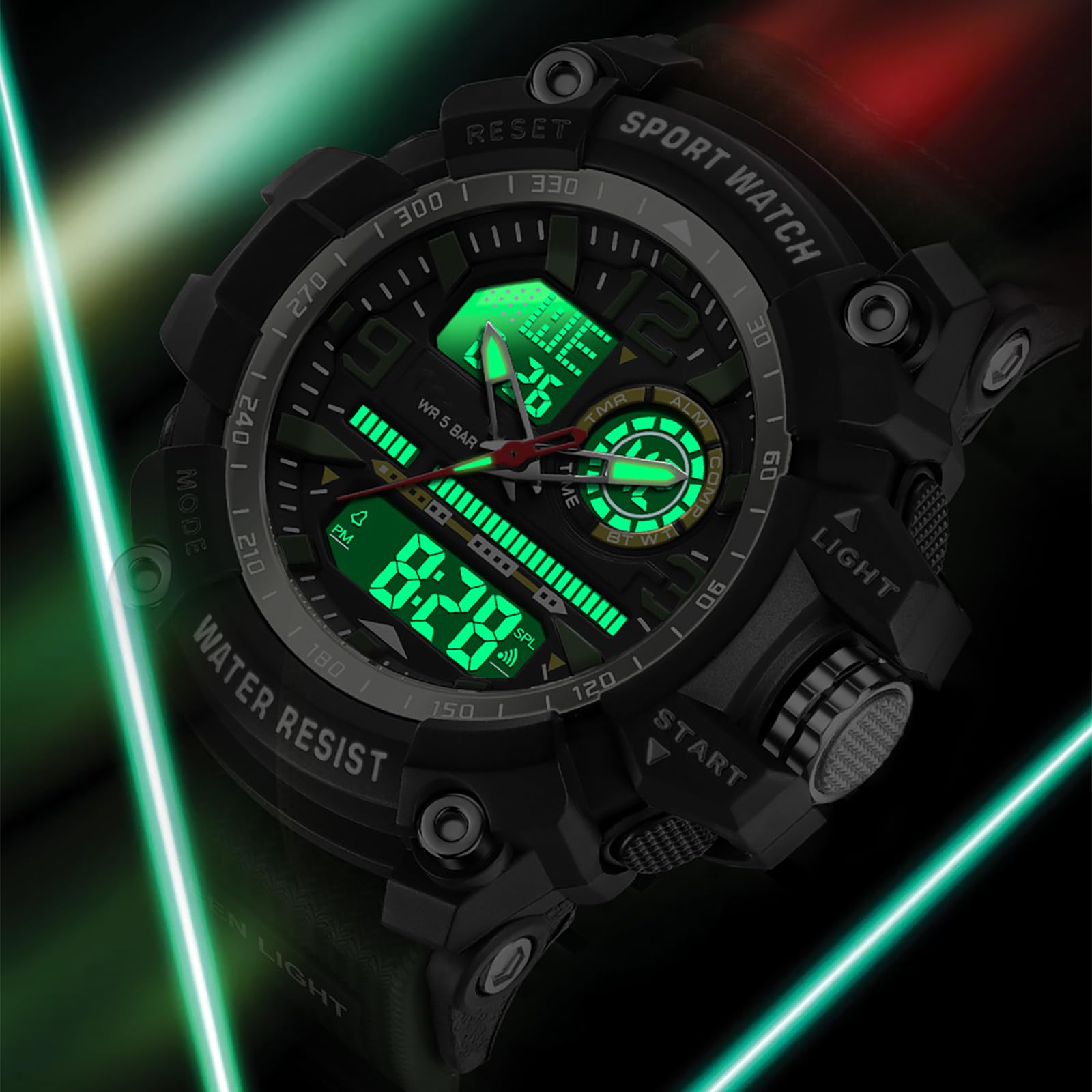 findtime Montre tactique militaire numérique pour homme - Montre robuste pour la course à pied, l'entraînement, les sports de plein air avec rétroéclairage LED, alarme, carillon horaire, calendrier