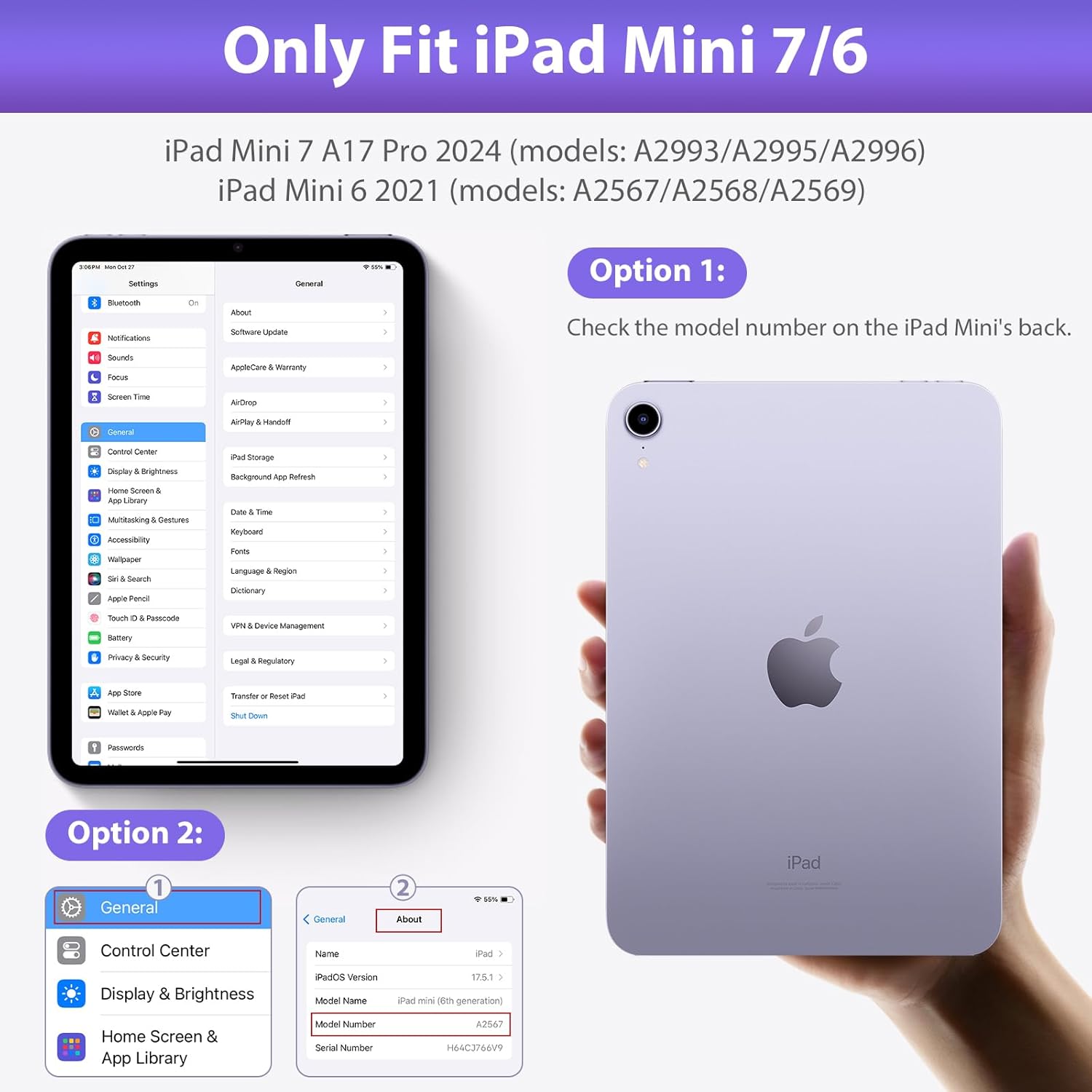 Keyboard Case for iPad mini 7 (A17 Pro) 2024 & Mini 6 2021, 8.3 Inch Tablet Keyboard Cases with Pencil Holder, Auto Sleep/Wake, Detachable Keyboard Cover for iPad mini 7th/6th Gen, Purple